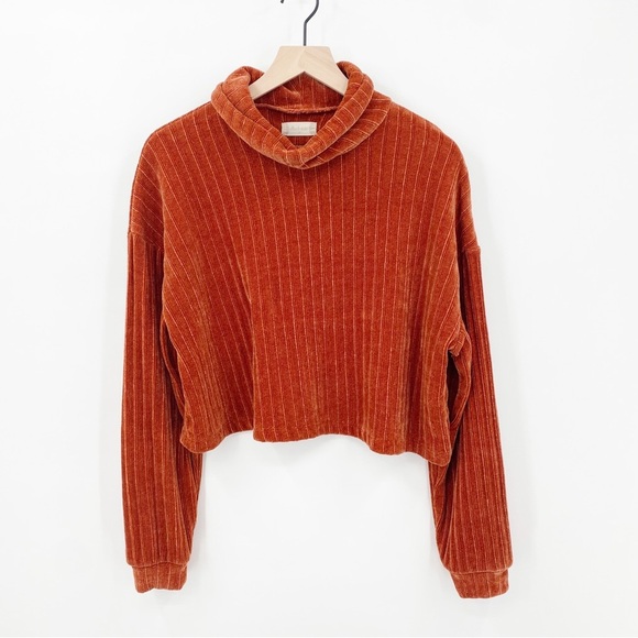 Altar’d State Orange Ribbed Cropped Cowl Neck Sweater Medium - Picture 1 of 8